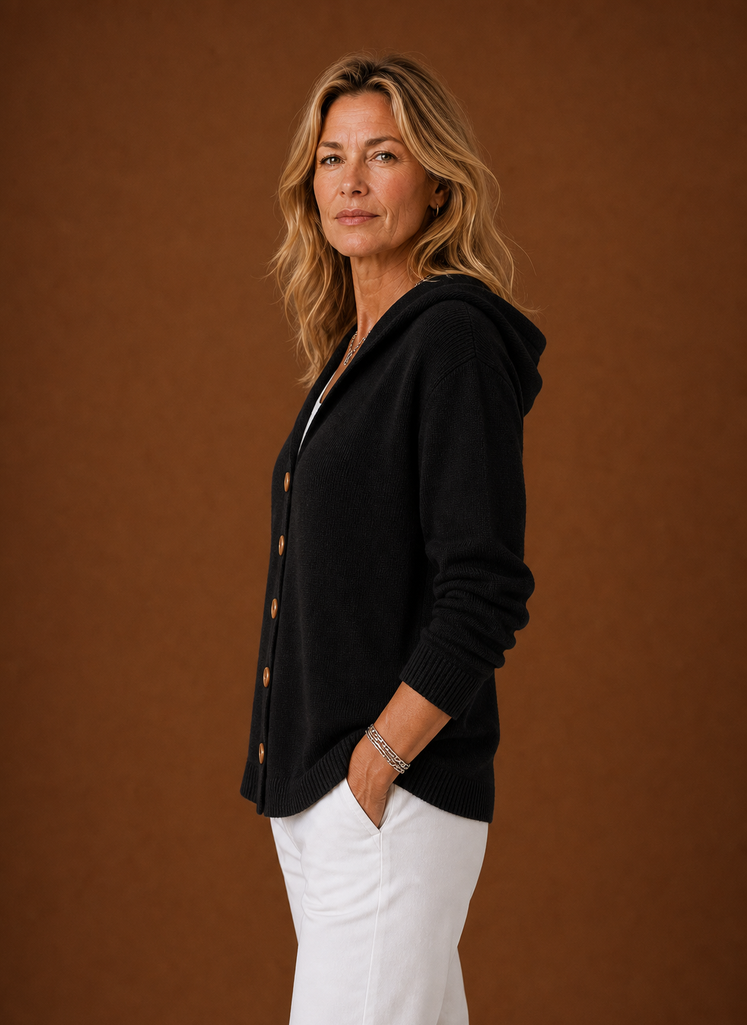 Women's Knit Cardigan - Hooded Button-Front Sweater | Areleon