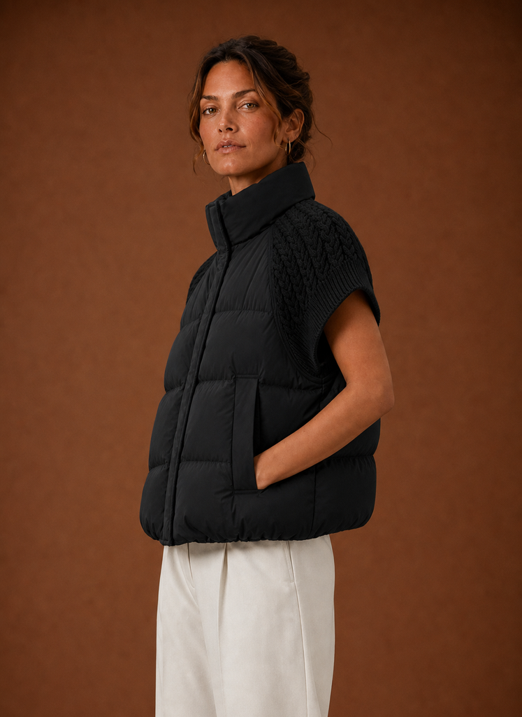 Women's Puffer Vest - Knit-Shoulder Sleeveless Jacket | Areleon