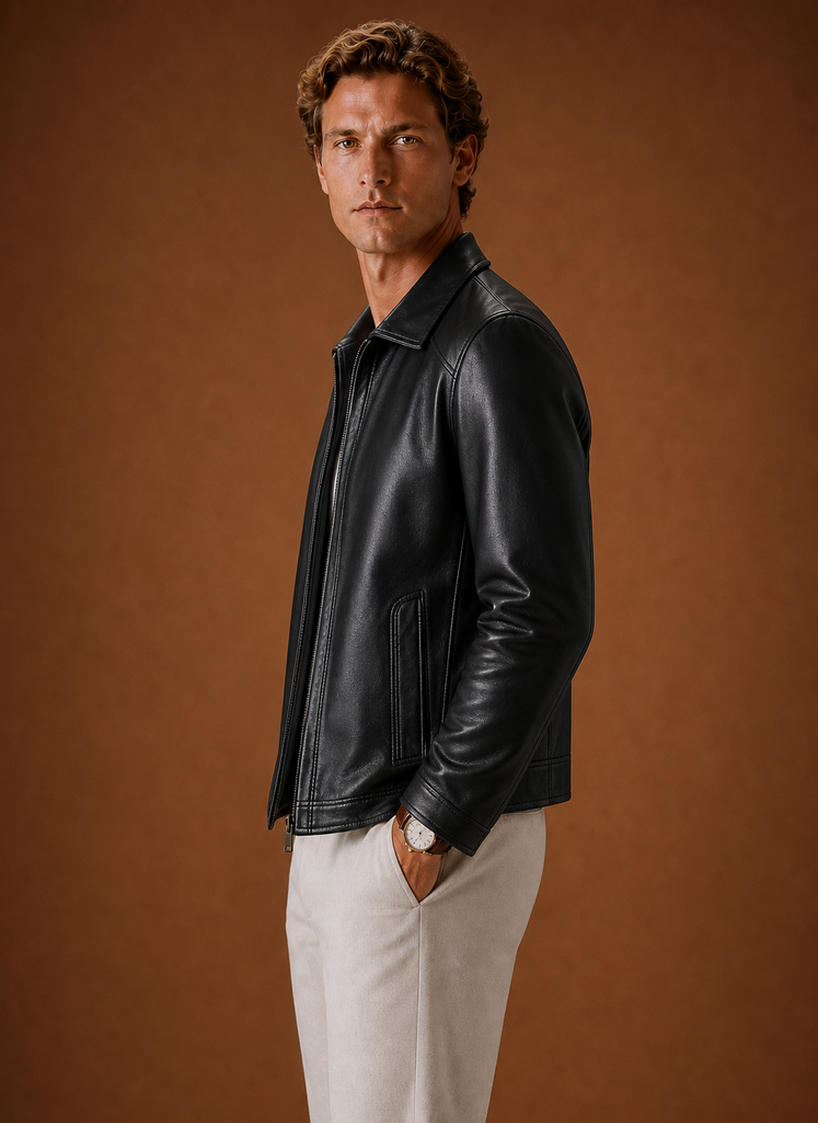 Men's Leather Look Jacket Classic Zip Jacket | Areleon