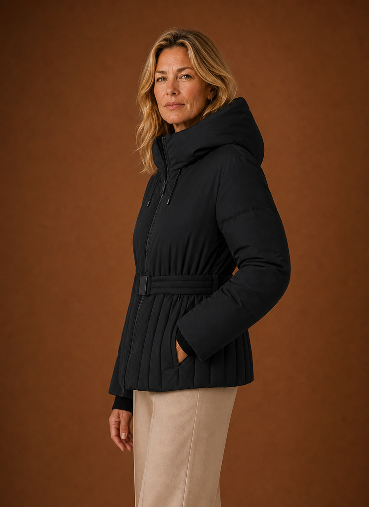 Women's Quilted Jacket - Belted Pleated Detail | Areleon