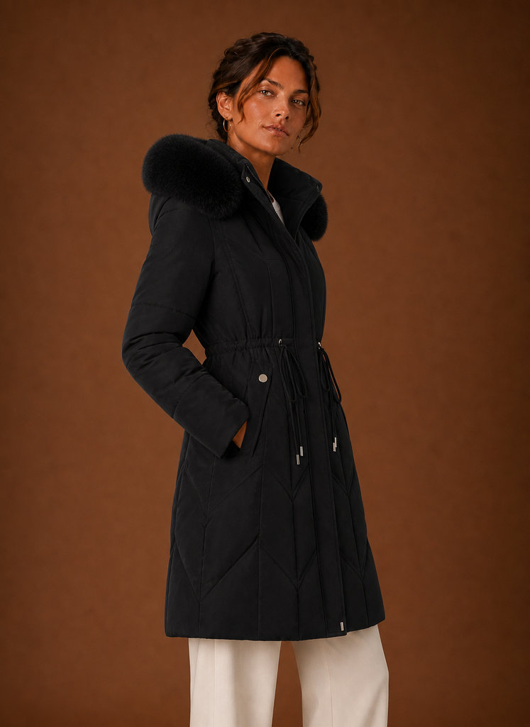 Women's Puffer Coat - Long Faux Fur Hood Winter Coat | Areleon