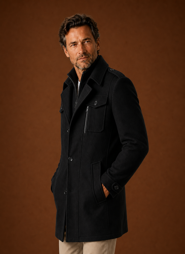 Men's Mid-Long Coat - Wool Blend Overcoat | Areleon