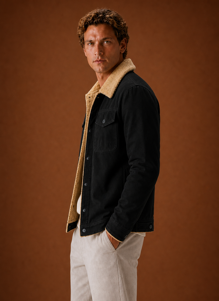 Men's Sherpa Jacket - Fleece Collar Lined Casual Jacket | Areleon