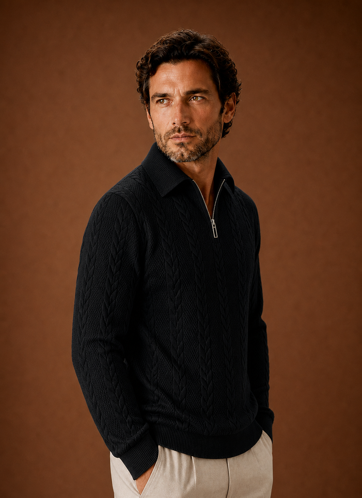 Men’s Cable Knit Quarter Zip Sweater | Areleon