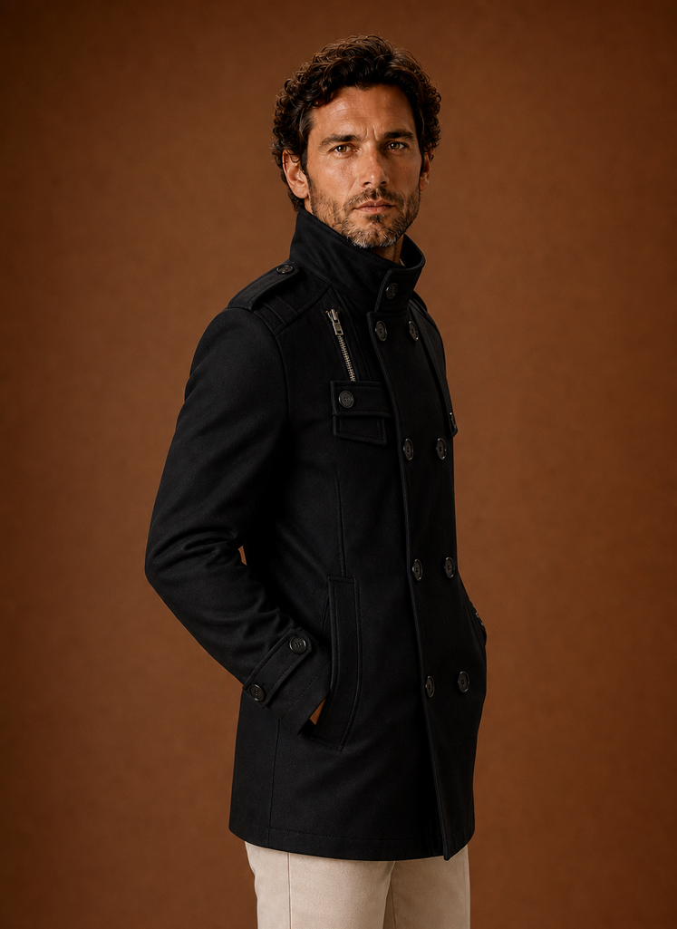 Men's Overcoat - Double-Breasted Button-Front Coat | Areleon