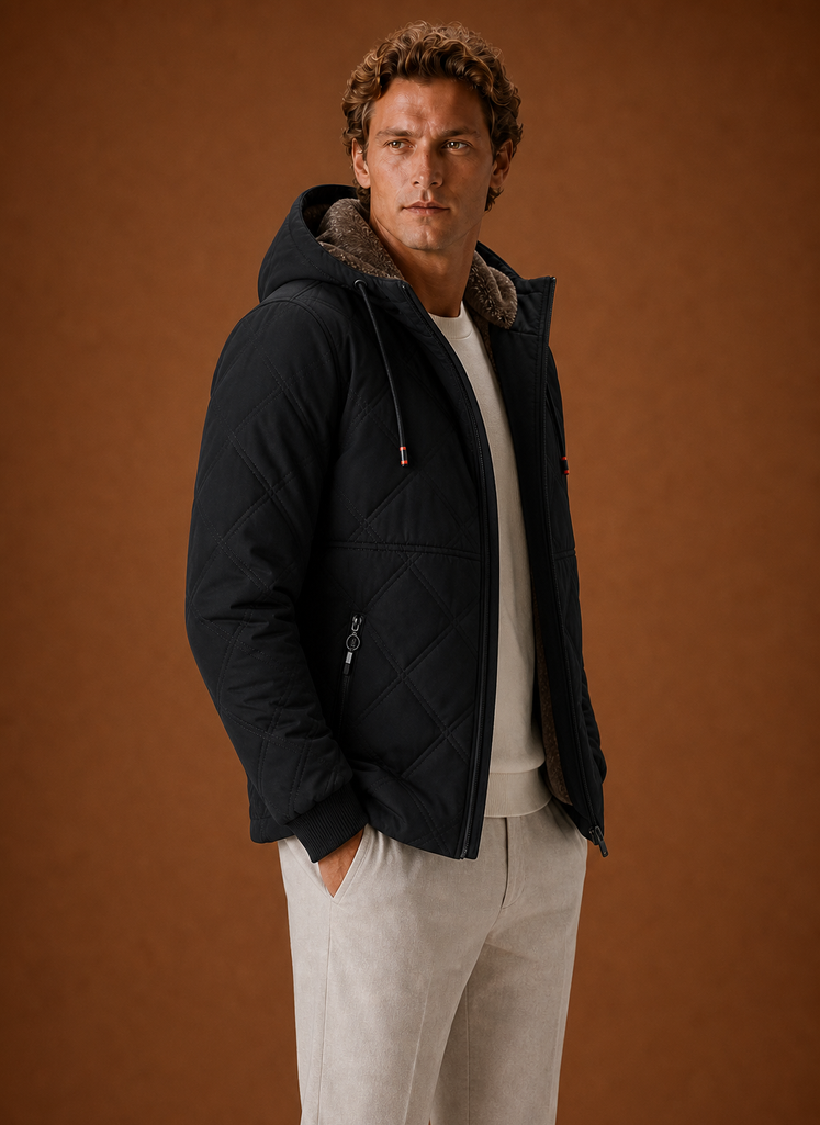 Men's Quilted Puffer Jacket - Hooded Faux-Fur Lined Winter Coat | Areleon