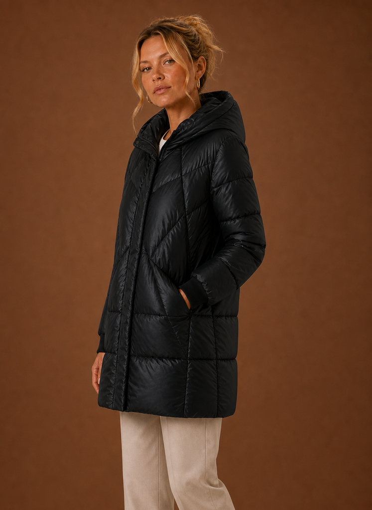 Women's Long Puffer Jacket - Hooded Winter Coat | Areleon