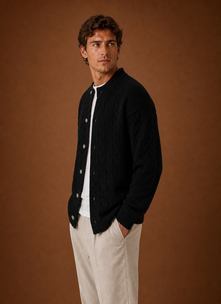 Men's Cable Knit Cardigan - Button Front Sweater | Areleon