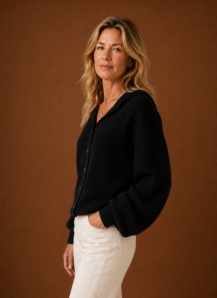 Women's Knit Cardigan - Ribbed Hooded Button Sweater | Areleon