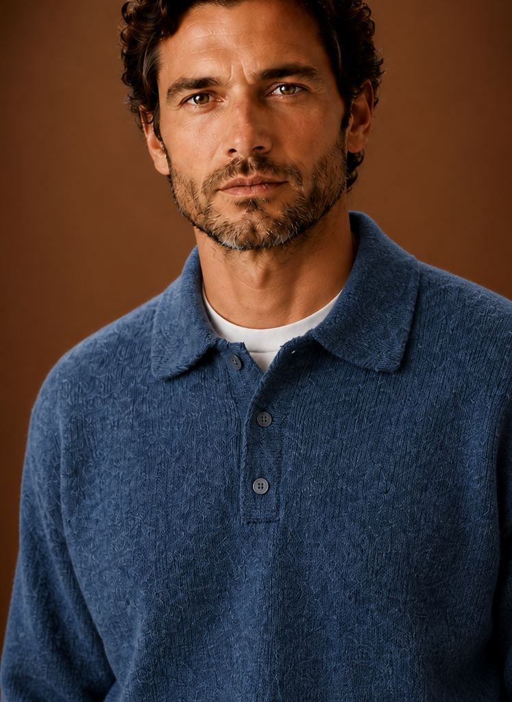 Men’s Long Sleeve Knit Polo Sweater | Areleon