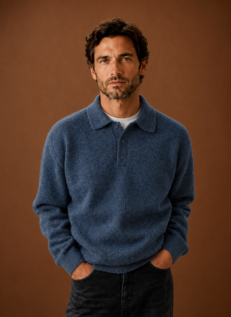 Men’s Long Sleeve Knit Polo Sweater | Areleon