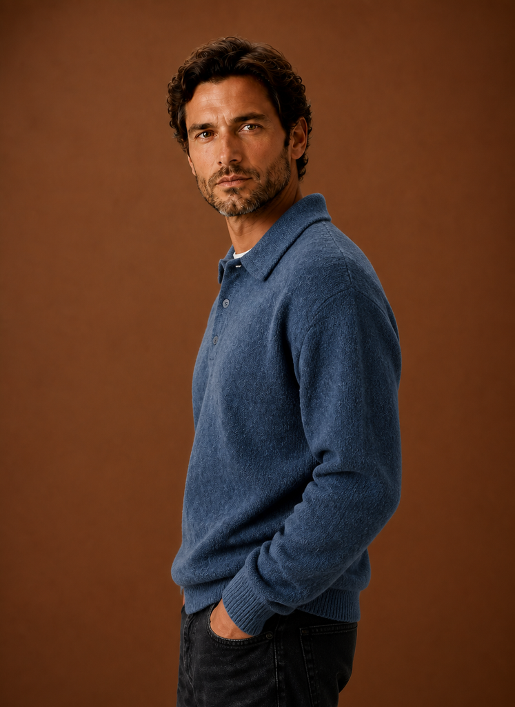 Men’s Long Sleeve Knit Polo Sweater | Areleon