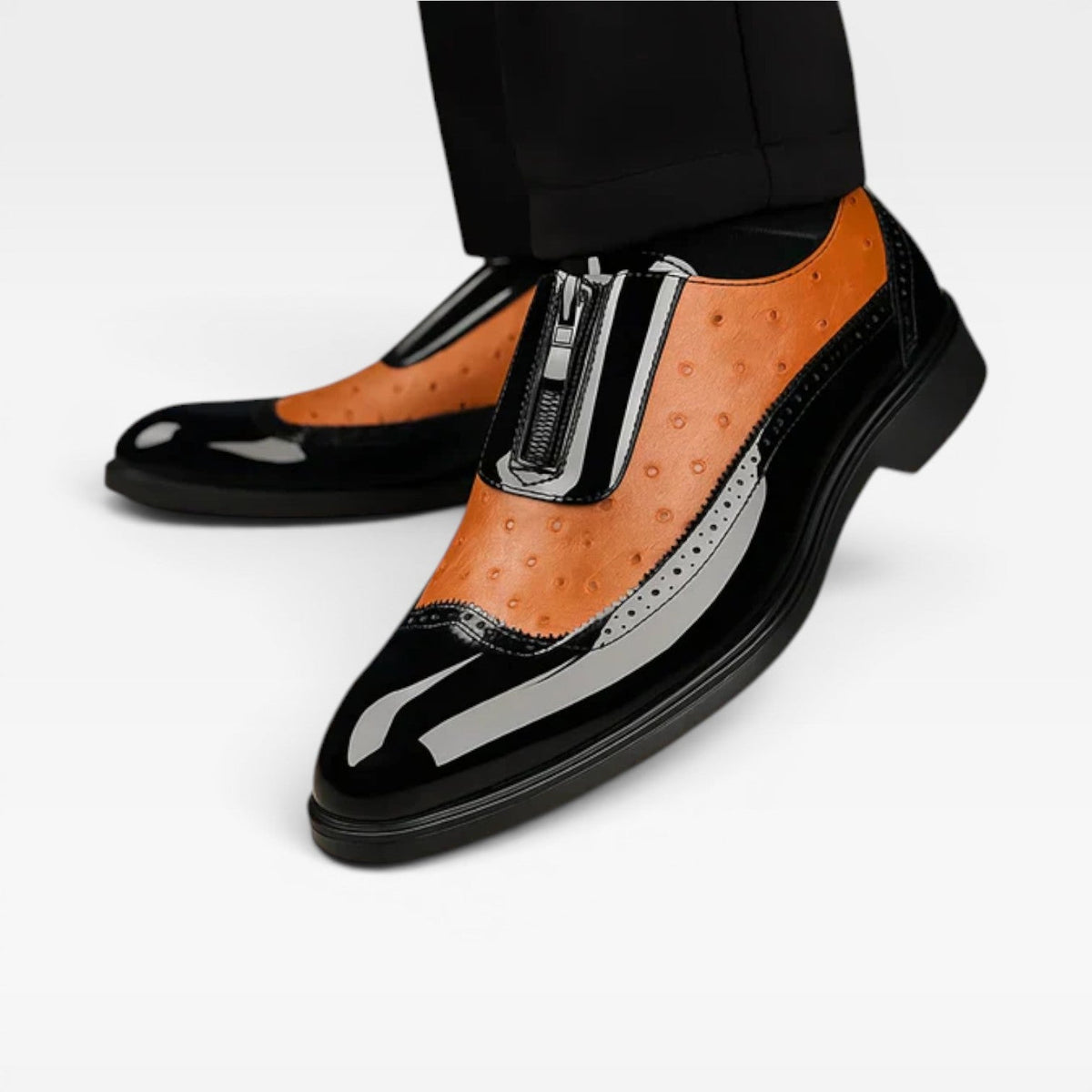 Men's Patent Ostrich Texture Oxford Shoes – Elegant Two Tone Brogue Formal Style