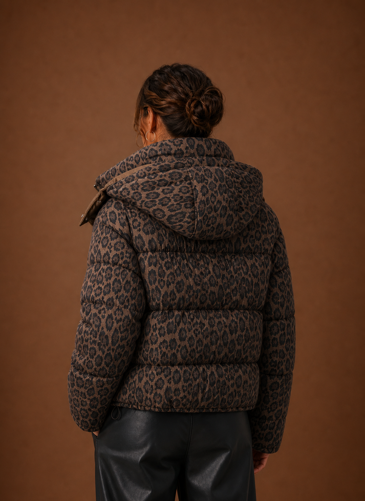 Women's Puffer Jacket - Leopard Print Quilted Winter Coat | Areleon