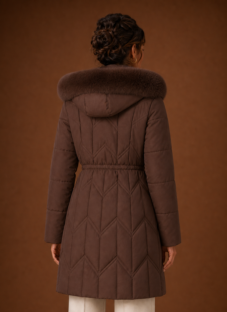 Women's Puffer Coat - Long Faux Fur Hood Winter Coat | Areleon