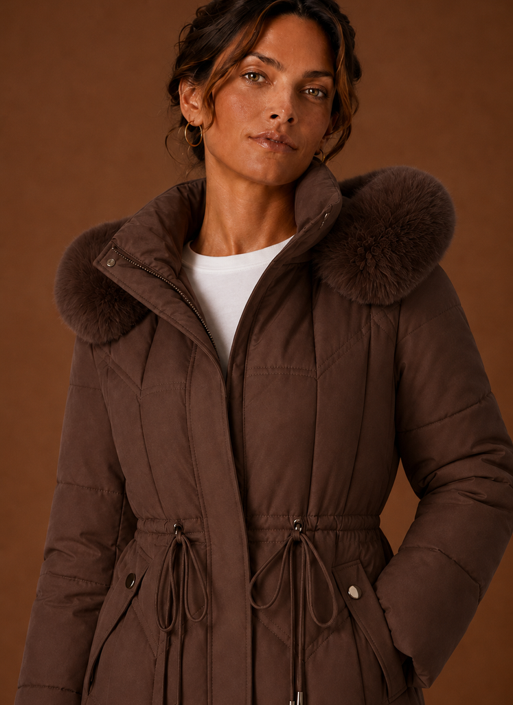 Women's Puffer Coat - Long Faux Fur Hood Winter Coat | Areleon