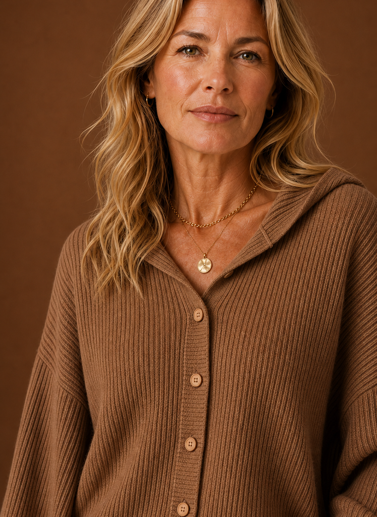 Women's Knit Cardigan - Ribbed Hooded Button Sweater | Areleon