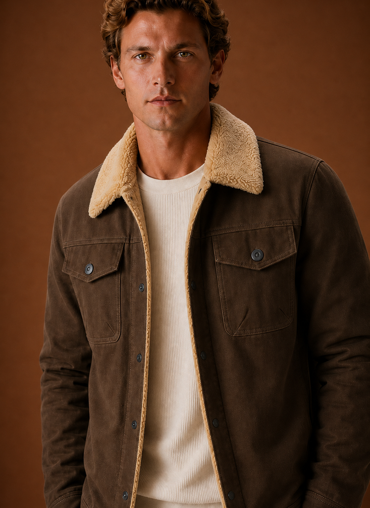 Men's Sherpa Jacket - Fleece Collar Lined Casual Jacket | Areleon