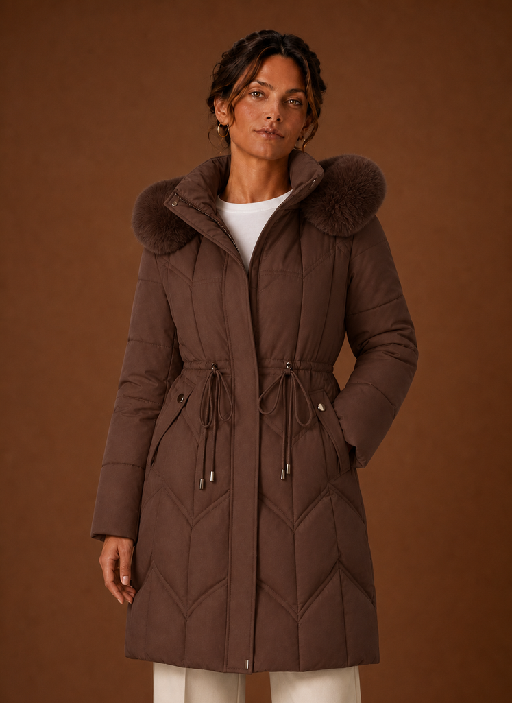 Women's Puffer Coat - Long Faux Fur Hood Winter Coat | Areleon
