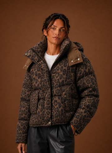 Women's Puffer Jacket - Leopard Print Quilted Winter Coat | Areleon