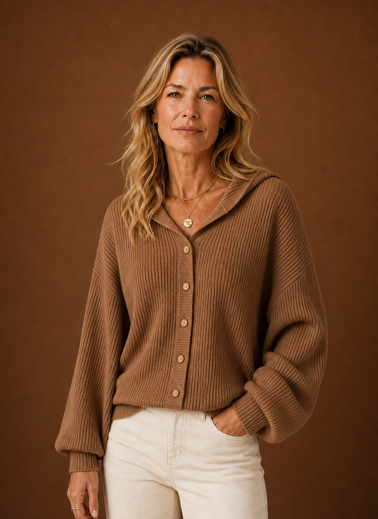 Women's Knit Cardigan - Ribbed Hooded Button Sweater | Areleon