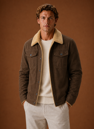 Men's Sherpa Jacket - Fleece Collar Lined Casual Jacket | Areleon
