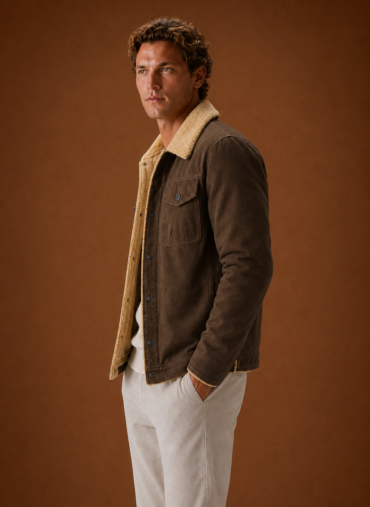 Men's Sherpa Jacket - Fleece Collar Lined Casual Jacket | Areleon