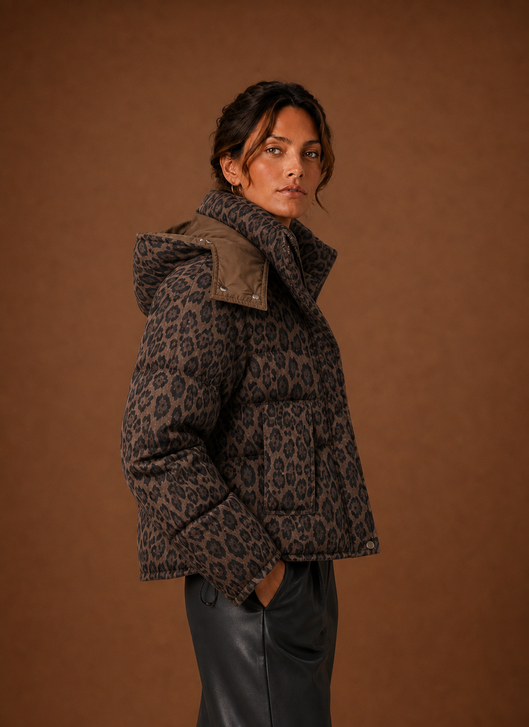 Women's Puffer Jacket - Leopard Print Quilted Winter Coat | Areleon