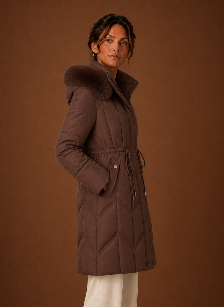 Women's Puffer Coat - Long Faux Fur Hood Winter Coat | Areleon