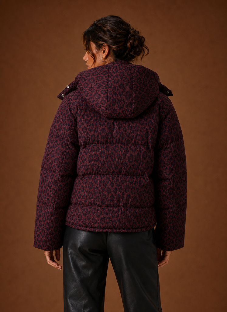 Women's Puffer Jacket - Leopard Print Quilted Winter Coat | Areleon