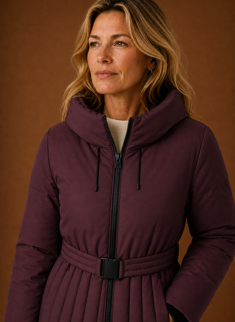 Women's Quilted Jacket - Belted Pleated Detail | Areleon