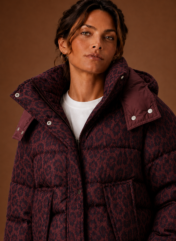 Women's Puffer Jacket - Leopard Print Quilted Winter Coat | Areleon