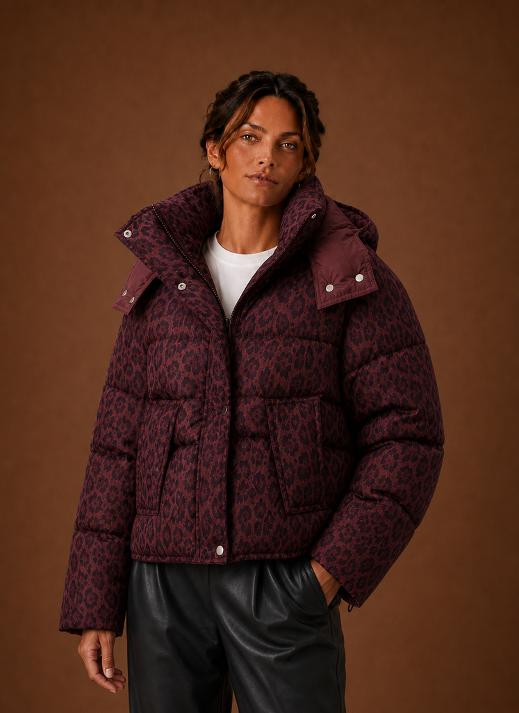 Women's Puffer Jacket - Leopard Print Quilted Winter Coat | Areleon