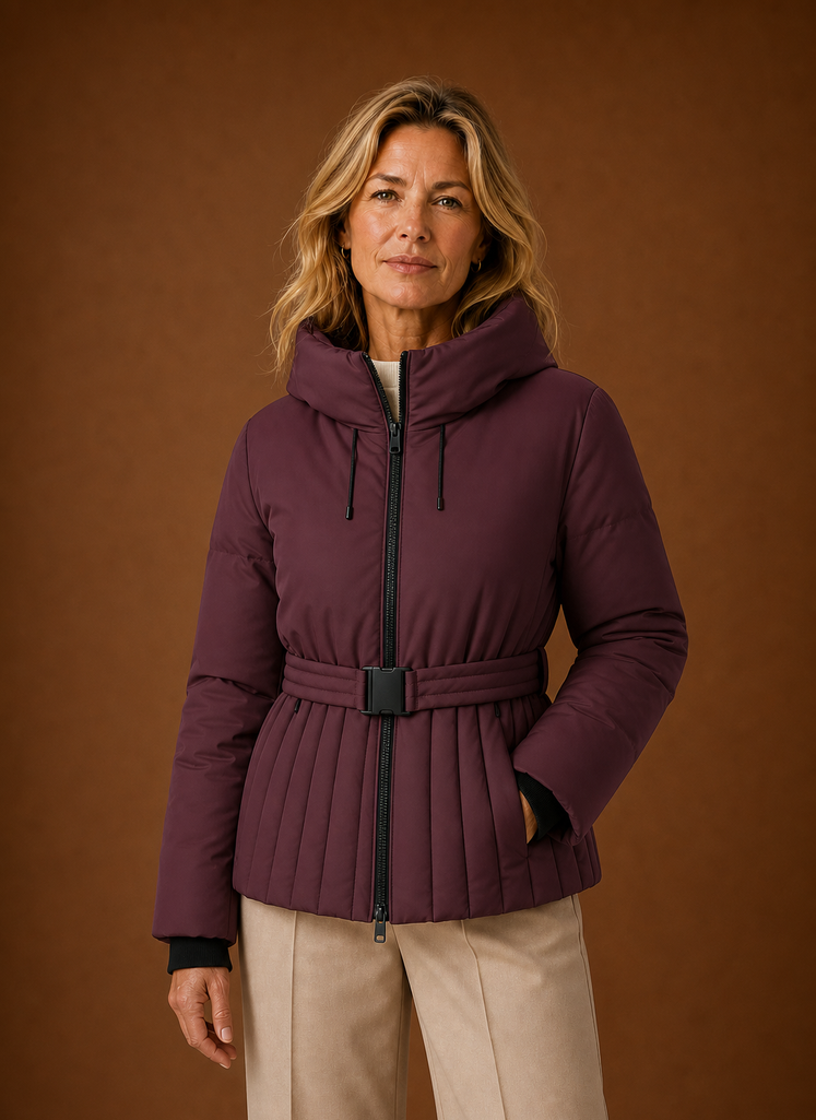 Women's Quilted Jacket - Belted Pleated Detail | Areleon