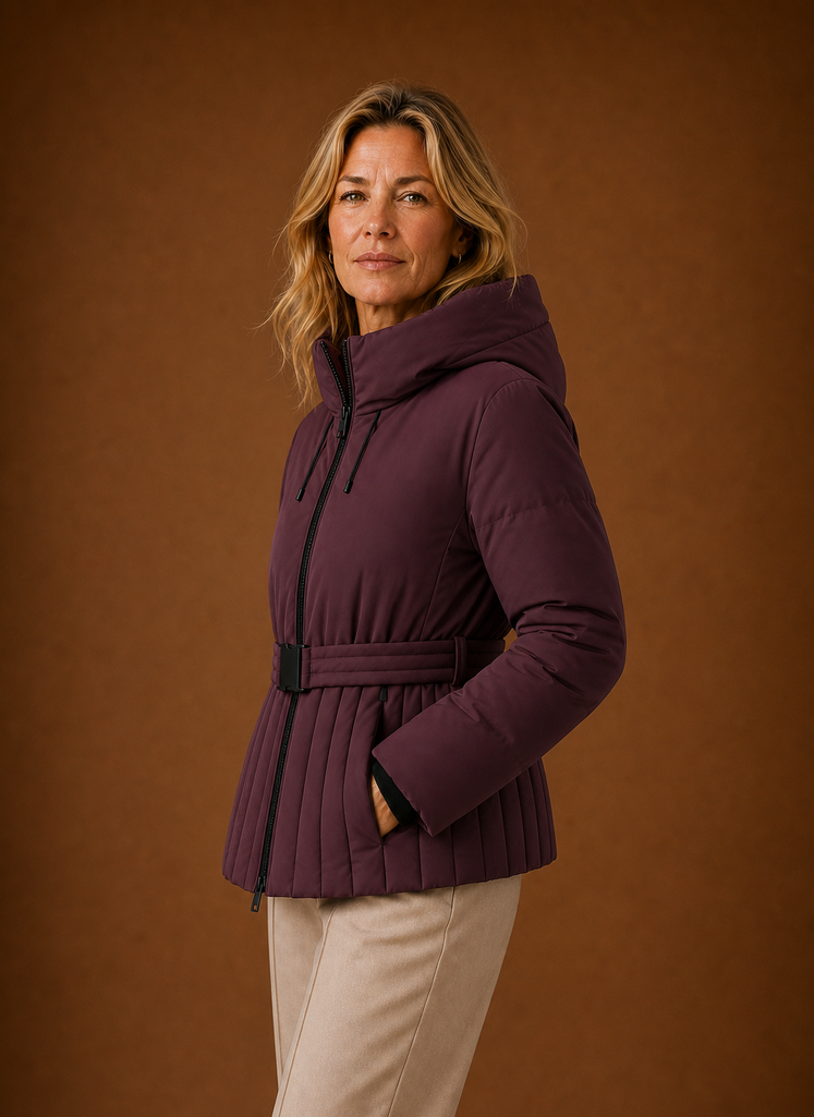 Women's Quilted Jacket - Belted Pleated Detail | Areleon