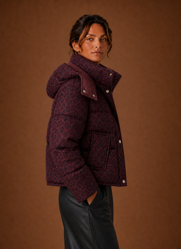 Women's Puffer Jacket - Leopard Print Quilted Winter Coat | Areleon