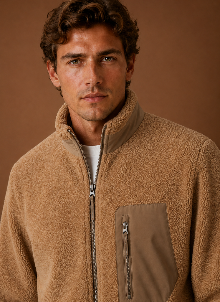 Men's Sherpa Fleece Jacket - Full-Zip Winter Coat | Areleon