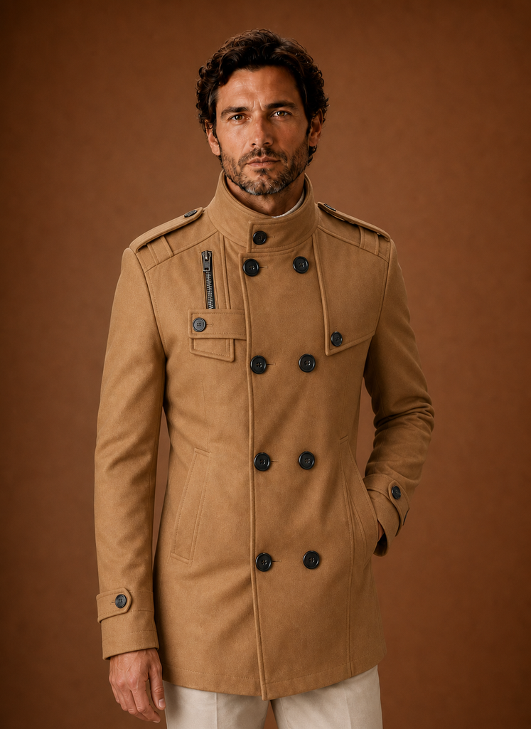 Men's Overcoat - Double-Breasted Button-Front Coat | Areleon