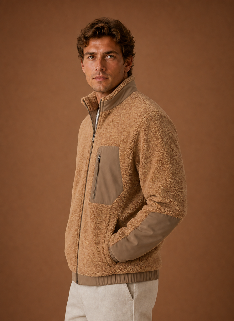 Men's Sherpa Fleece Jacket - Full-Zip Winter Coat | Areleon