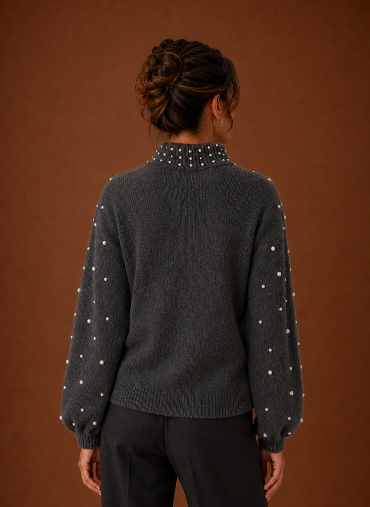 Women's Knit Pullover - Pearl Embellished Sweater | Areleon
