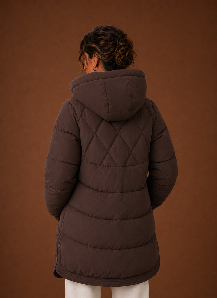 Women's Puffer Jacket - Hooded Longline Diamond Quilting | Areleon