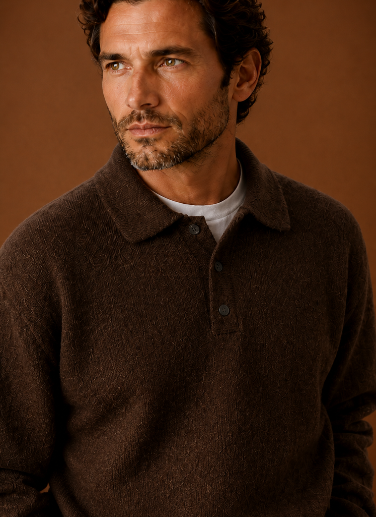 Men’s Long Sleeve Knit Polo Sweater | Areleon