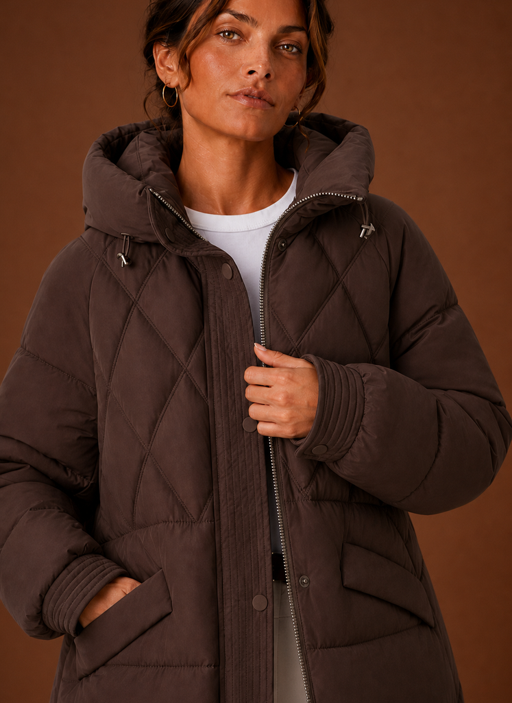 Women's Puffer Jacket - Hooded Longline Diamond Quilting | Areleon