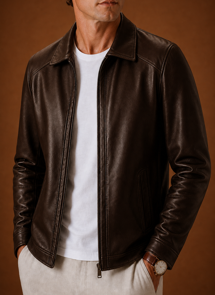 Men's Leather Look Jacket Classic Zip Jacket | Areleon