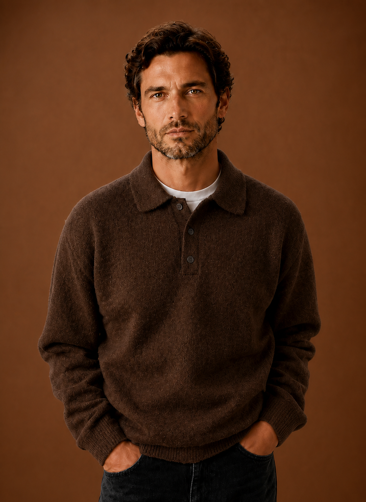 Men’s Long Sleeve Knit Polo Sweater | Areleon