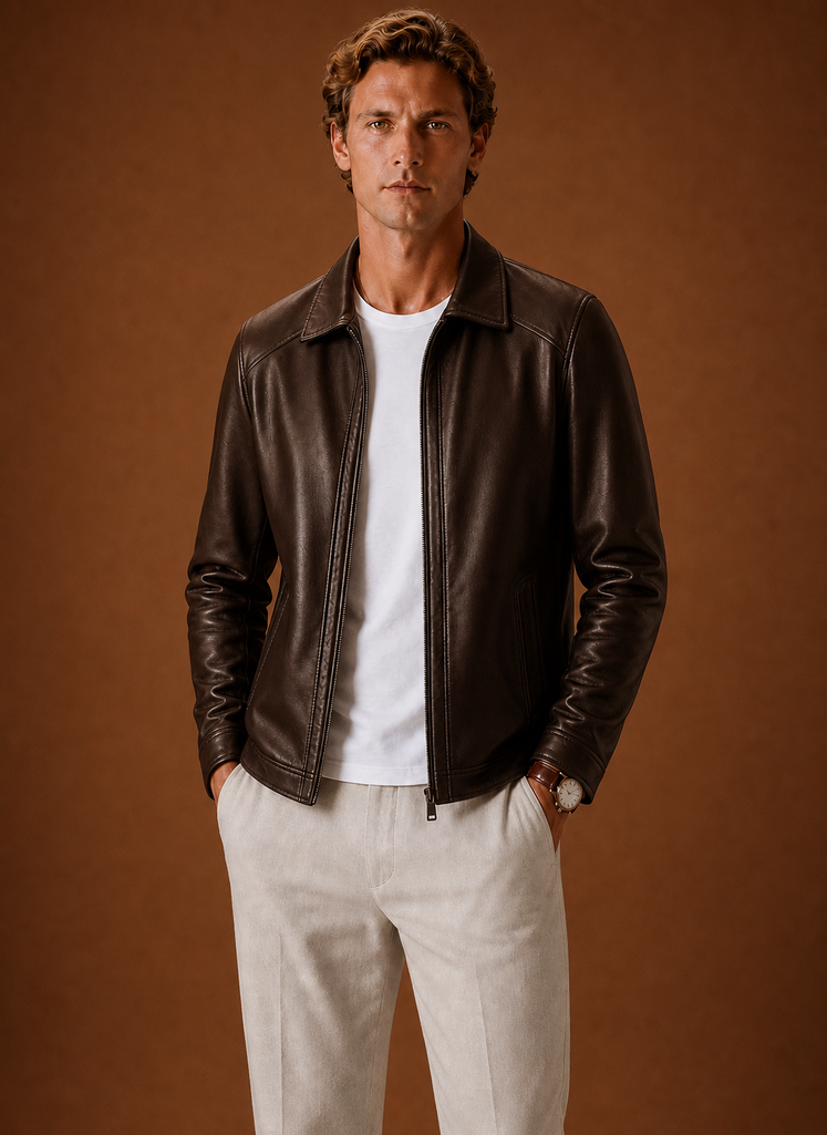 Men's Leather Look Jacket Classic Zip Jacket | Areleon