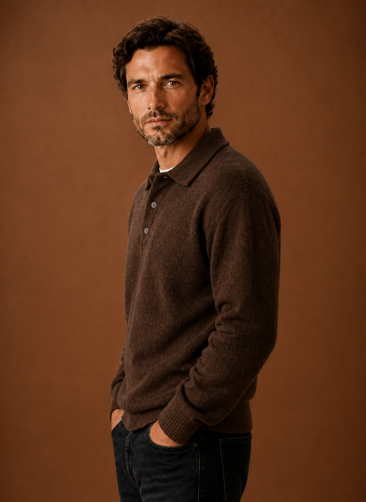 Men’s Long Sleeve Knit Polo Sweater | Areleon