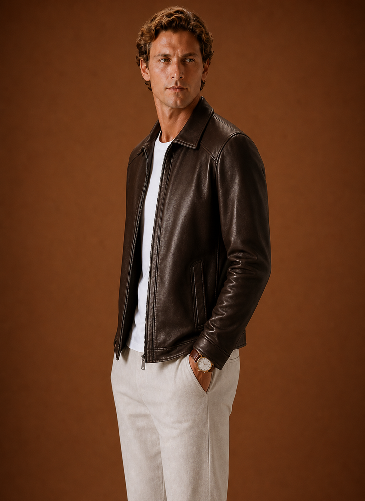 Men's Leather Look Jacket Classic Zip Jacket | Areleon