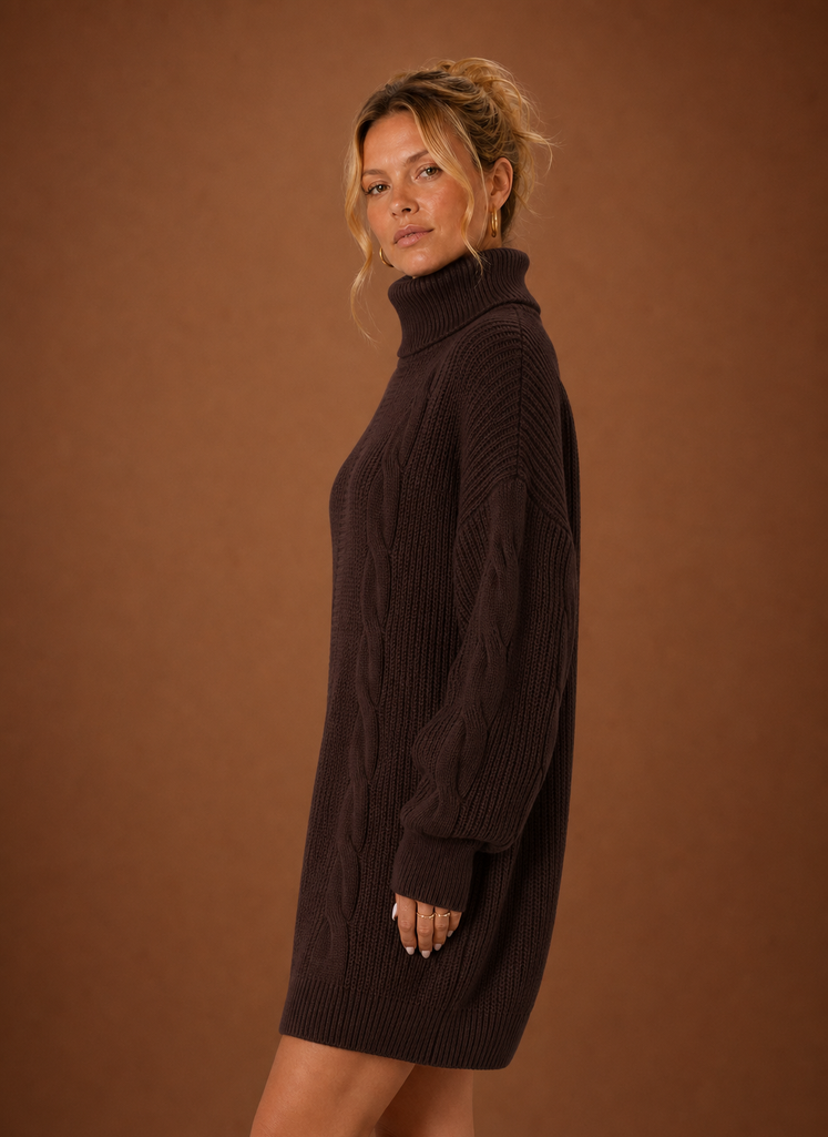 Women's Turtleneck Sweater Dress - Pullover Knit Dress | Areleon