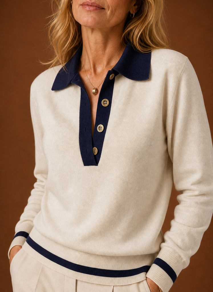 Women's Polo Sweater - Button Placket Pullover | Areleon